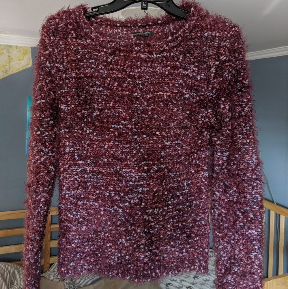 Cropped fuzzy knit sweater